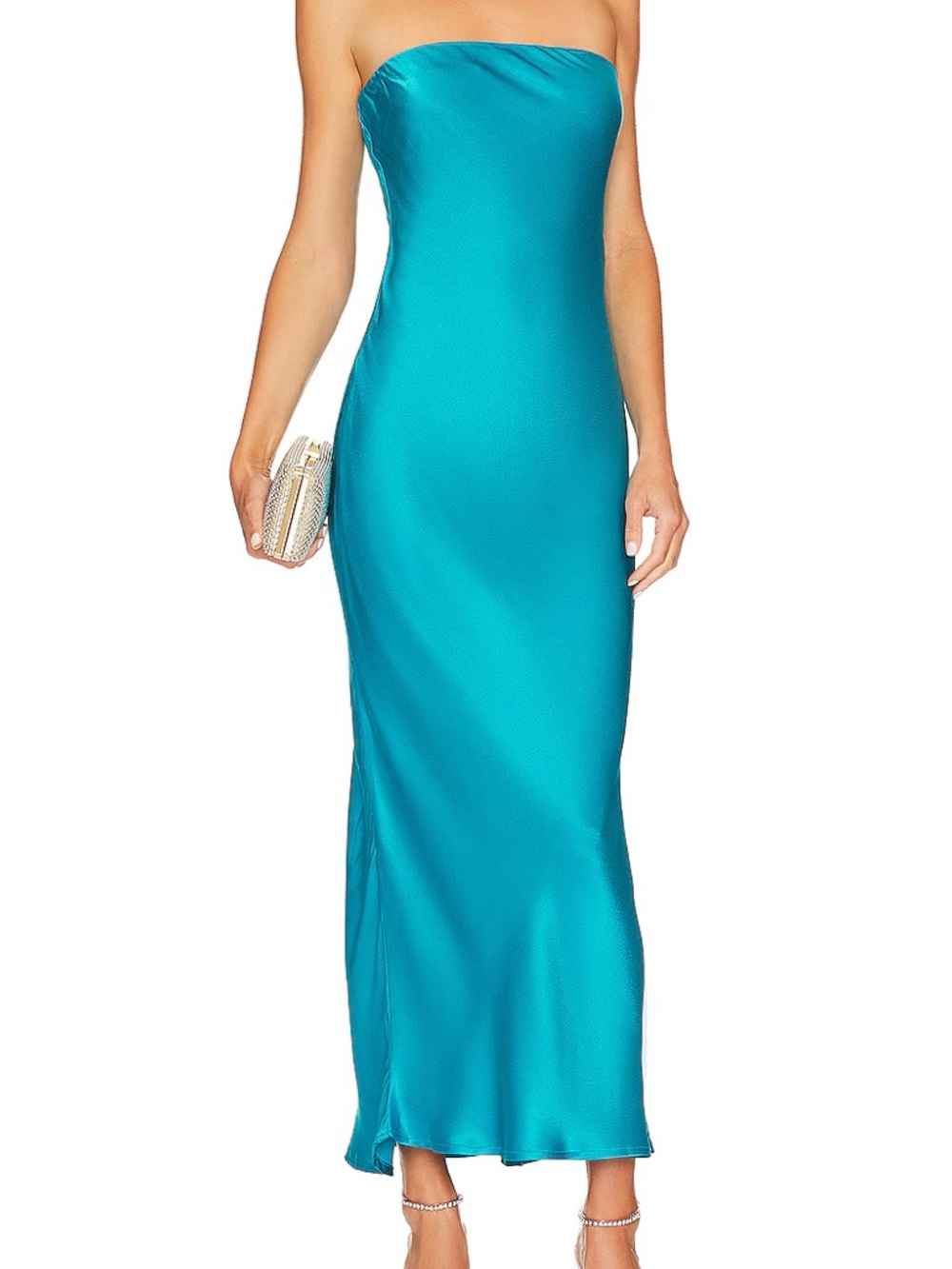 Strapless Teal Satin Slip Dress